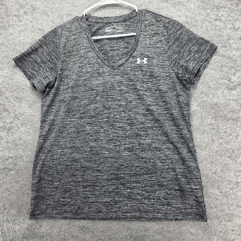 Under Armour T-Shirt Womens L Gray HeatGear V-Neck Moisture Wicking Quick Dry